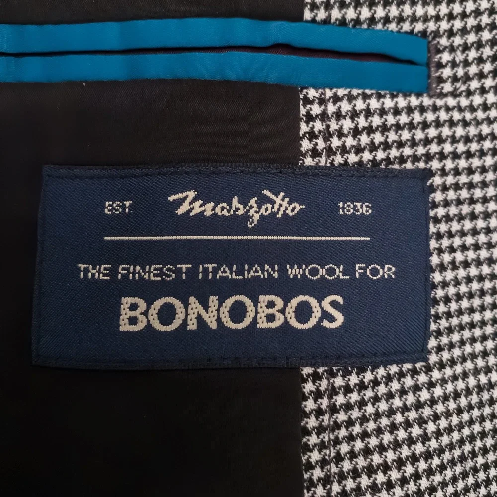 Bonobos x Marzotto Mens 40S Unstructured Grey Houndstooth Tailored Italian Wool